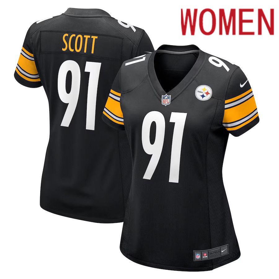 Women Pittsburgh Steelers 91 Delontae Scott Nike Black Game Player NFL Jersey